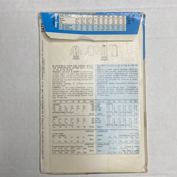 Vintage Butterick #5479 UNCUT & CUT PATTERN Pieces Sizes 10-14 - Picture 2 of 3